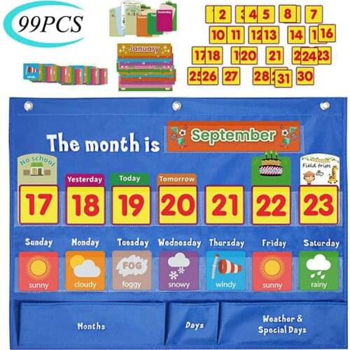 Early Education Calendar Weather Hanging Bag Learning Toys Learning Cognitive Calendar Weather Card Hanging Bag Educational Toys