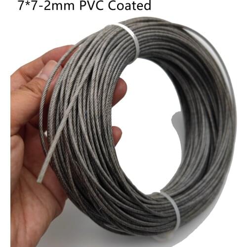 PVC Coating 50M/100M 1.5mm/2mm 7X7 Construction 304 Stainless steel Wire rope Softer Fishing Lifting Cable