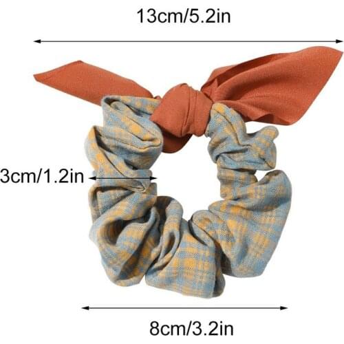 Retro Girls Hair Rope French Style Plaid Pattern Scrunchies Rabbit Ear Bow Knotted Elastic Hair Band Ponytail Hair Accessories