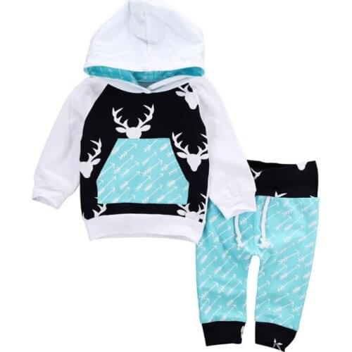 Christmas Kids Baby Girls Boys Reindeer Hooded Tops +Pants Outfits Set 2pcs suit baby boy clothes