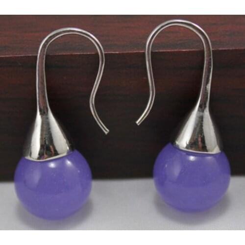Hot Sell 12mm purple Natural jade hook earrings