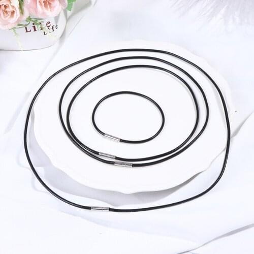 Necklace Cord Black Leather Cord Wax Rope Lace Chain With Stainless Steel Rotary Buckle For DIY Mobile Phone Lanyard