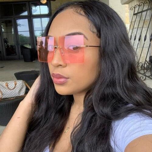 Brand Designer Oversized Rimless Sunglasses Women 2020 Gradient Red Shades Sun Glasses Square Men Female oculos Eyewear UV400