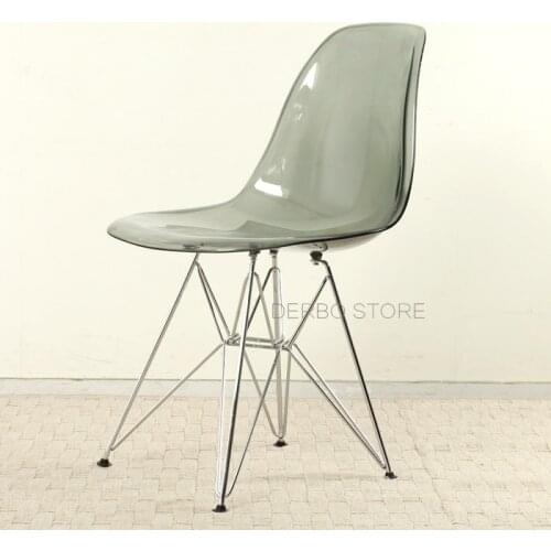 Modern Design Popular fashion Transparent Clear Acrylic plastic Dining Side Chair, loft Metal classic study leisure Chair 1PC