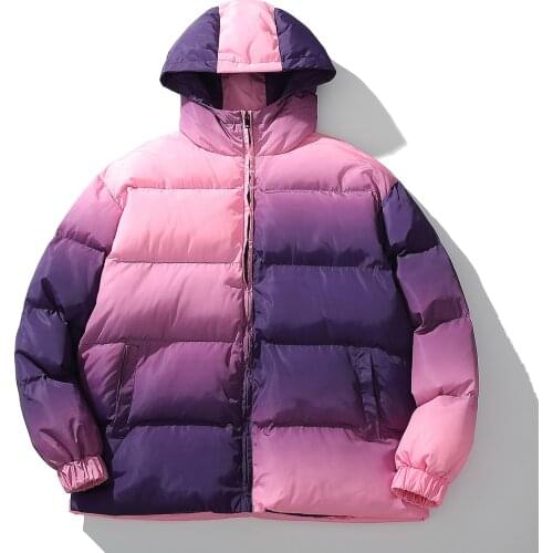 LACIBLE Hip Hop Warm Parka Jacket Men Streetwear Color Block Gradient Padded Jacket Cotton Harajuku Winter Pullover Tops Outwear