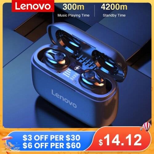 Lenovo TWS Bluetooth Earphones Wireless HiFi Stereo Sports EarBuds 1000mAH Big Battery Headset with Mic Support iOS/Android