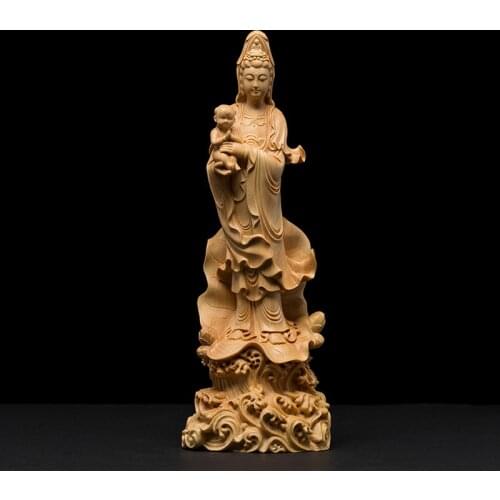 22CM Buddha Statue CCZHIDAO Solid Wood Buddha Garden Ornaments Craft Guanyin Feng Shui Decoration Carving Buddhism Decors