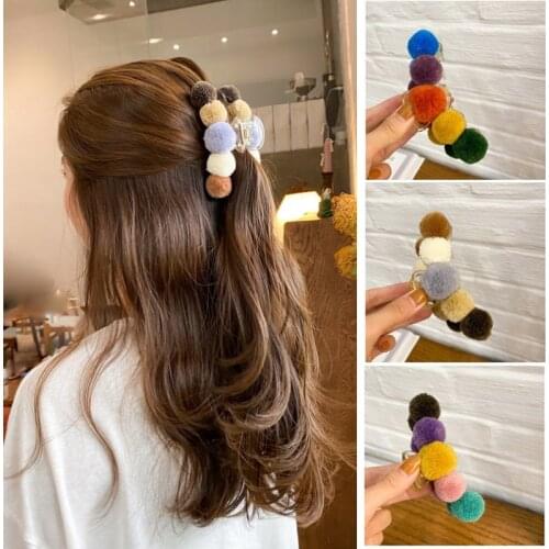 1pc Pompom Hairpin Girls Hair Clamps Cute Scrunchies Ponytail Holder Hair Accessories Top Clip Women