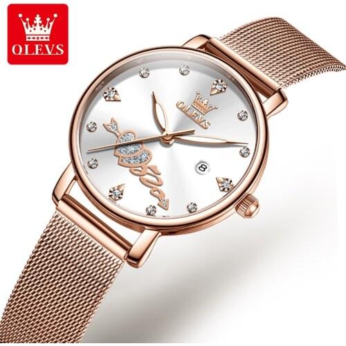 OLEVS Brand Women Watches Valentine’s Day Hot-selling Quartz Wristwatch New Steel Mesh Belt Ladies Dress Watch Relogio Feminin