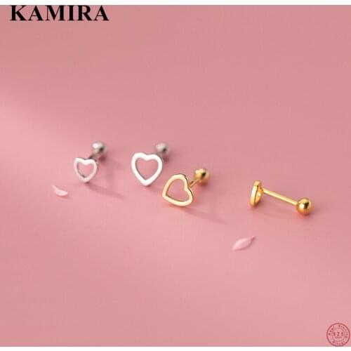 KAMIRA 925 Sterling Silver Fashion Sweet Hollow Love Heart Bead Stud Earrings for Women Birthday Simple Vintage Jewelry Gift 피어싱