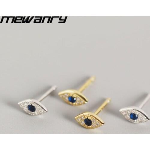 MEWANRY Prevent Allergy 925 Sterling Silver Stud Earring for Women New Trendy Elegant Simple Sparkling Blue Zircon Bride Jewelry