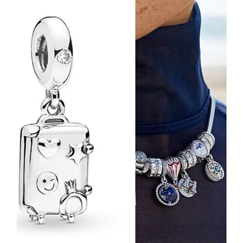 100% 925 Sterling Silver Charm Fashion Luggage Pendant Fit Pandora Women Bracelet & Necklace Diy Jewelry
