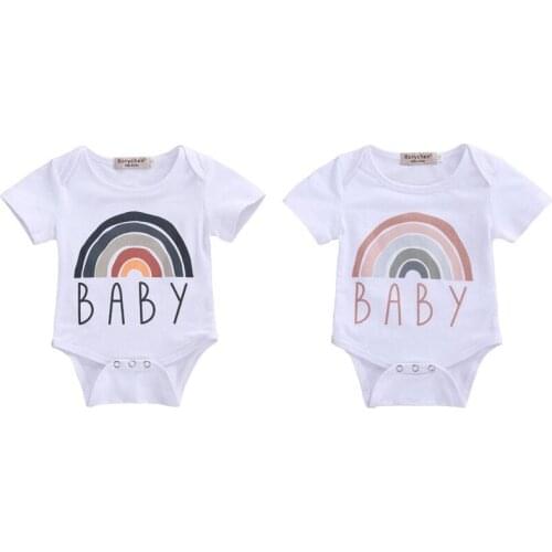 Newborn Infant Boy Girl Cotton Romper Summer Rainbow Striped Print Short Sleeve Jumpsuit Playsuit One-piece Outfit 0-18M