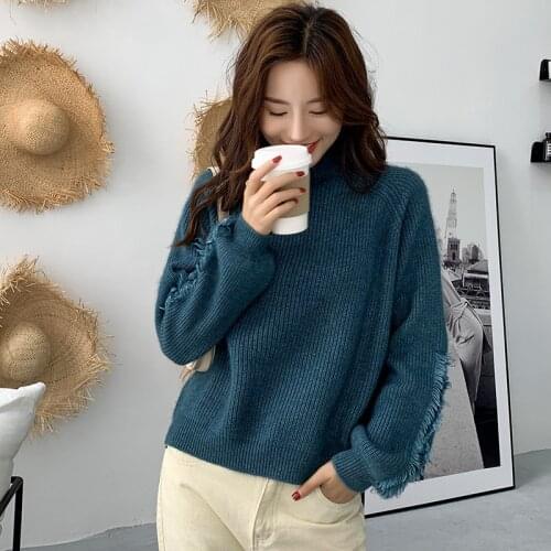 2020 autumn and winter new cashmere sweater half high neck pullover thickened ladies sweater long sleeve loose bottoming sweater