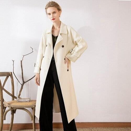 Womens winter overcoats off white belt Double-sided wool cashmere outwear 2019 autumn plus size ladies fashion long free ship