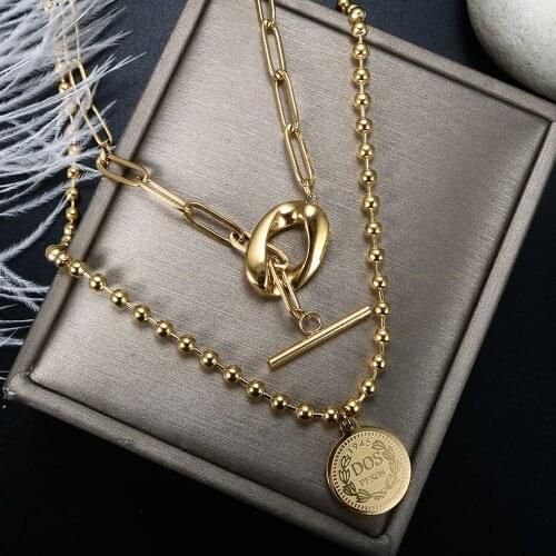 ZMFashion Vintage Multilayer Religious Coin Pendant Necklace Women Men Stainless Steel OT Buckle Layered Chains Choker Jewelry