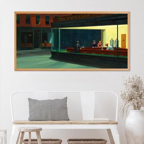 Famous American Painting Nighthawks By Edward Hopper On Canvas Prints Fine Art Poster Wall Decor for Living Room Home Decoration