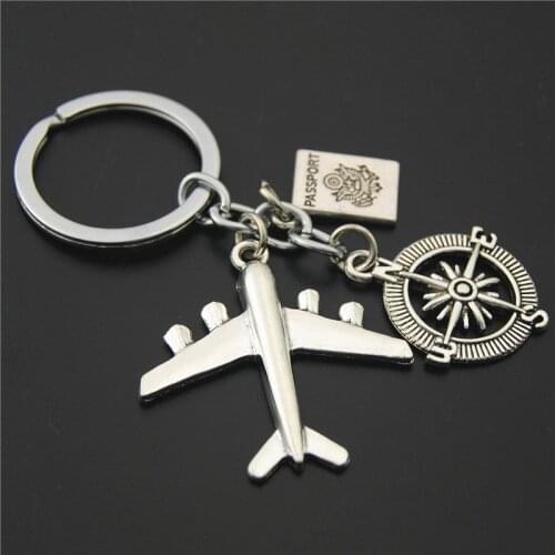 1PC Airplane Compass Passport Round Camera Key Chains"Every Journey Stars With One Step"Keyring Diy Handmade traveler Jewelry