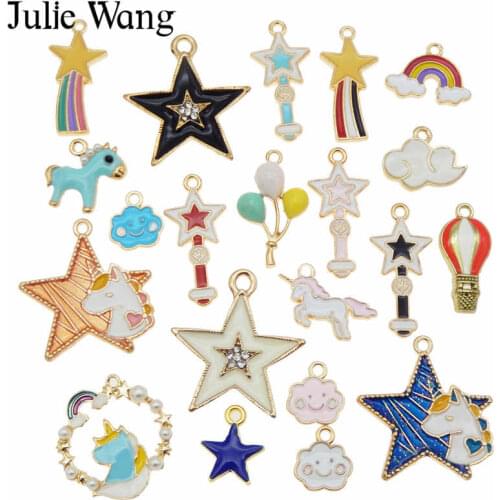 Julie Wang 10PCS Enamel Charms Alloy Random Mixed Star Cloud Unicorn Balloon Necklace Pendant Bracelet Accessory Jewelry Making