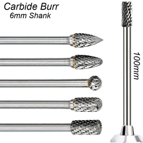 100mm Extra Long 1/4 Shank Carbide Burr Set Carving Grinder Abrasive Tools Rotary Burr Rasp File Milling Cutter Drill Wood Metal