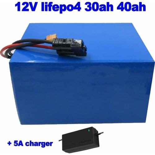 12V 30ah 40ah Lifepo4 lithium iron phosphate built-in BMS battery pack for lawn mower LED signal light ebike robot + 5A charger