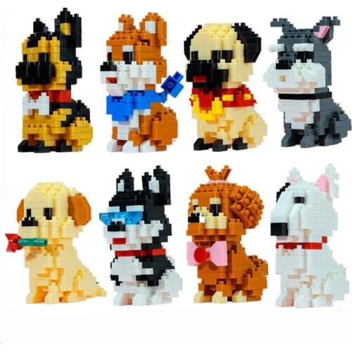 166pcs+ Dog Building Blocks Pet Wolfhound Bull Terrier Schnauzer Husky Shiba Inu Animal Model Mini Bricks Figures For Children