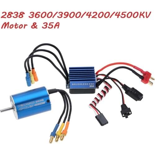 2838 3600KV 4500KV 4P Sensorless Brushless Motor & 35A Brushless ESC Electronic Speed Controller for 1/14 1/16 1/18 RC Car