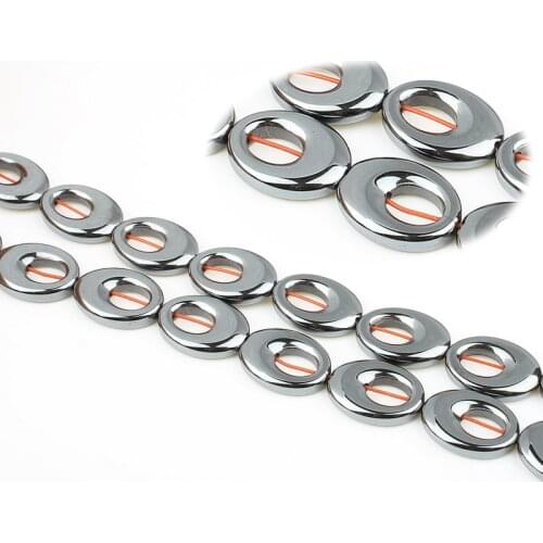 10*14mm Natural Stone Black Hematite Hollow Oval-shaped Loose Beads Women Jewelry Making DIY Necklace Bracelet Accessories 15