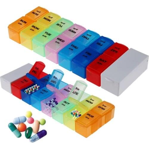 14 Grids 7 Days Weekly Pill Case Detachable Medicine Tablet Dispenser Organizer Box Pills Storage Container with Splitter Cutter
