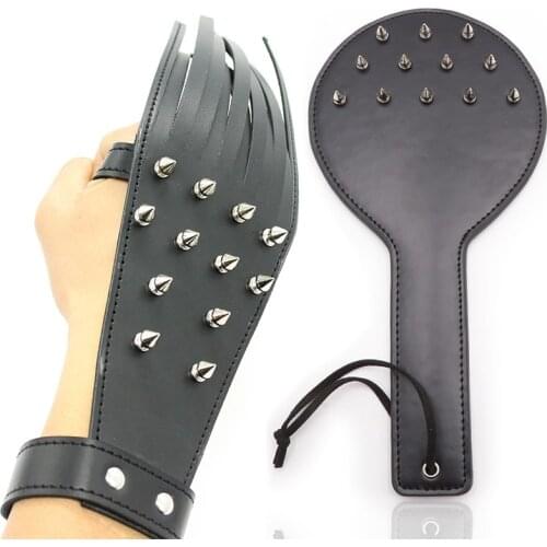 Black PU Leather Spanking Paddle With Rivets Flogger Flirting Slave Sluts SM Stimulation Torture Gear Fetish Adult Games Cosplay