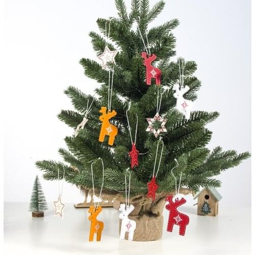 6pcs Christmas Elk Deer Wooden Pendants Xmas Tree Ornament DIY Crafts Kids Gift Christmas Decorations for Home New Year 2021