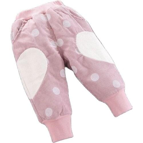 Childrens cotton trousers 2021 autumn and winter men and women baby Korean love plus cotton plus velvet warm cotton trousers