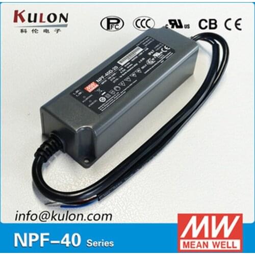 Meanwell NPF-40D 40W 3 in 1 dimming Single Output LED Driver For LED light IP67 12V 15V 20V 24V 30V 36V 42V 48V 54V