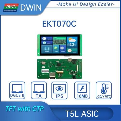 DWIN EKT070C T5L2 evaluation board with Leads out multiplex interface, 7Inch display