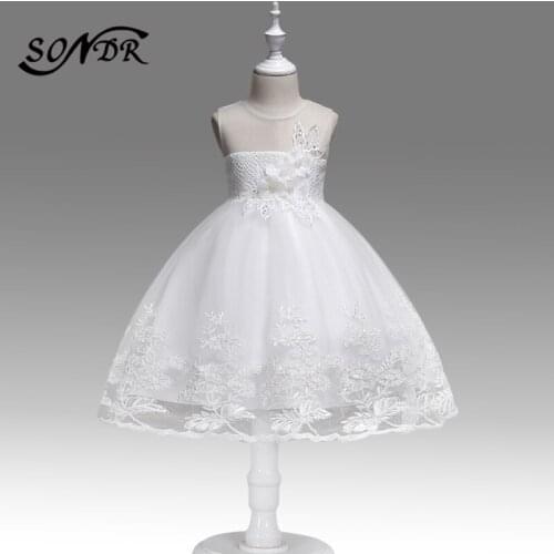 Appliques Elegant Communion Dresses HT240 Embroidery Princess Ball Gowns Solid O-Neck Flower Girl Dress Tank Kids Party Dresses