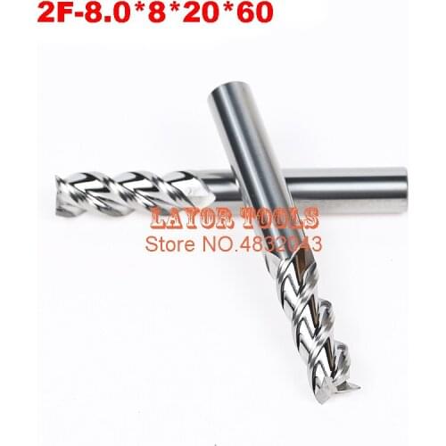 2 Flute 2F-8.0*8*20*60 CNC tool tungsten alloy milling cutter special flat aluminum alloy cutter aluminum alloy milling cutter