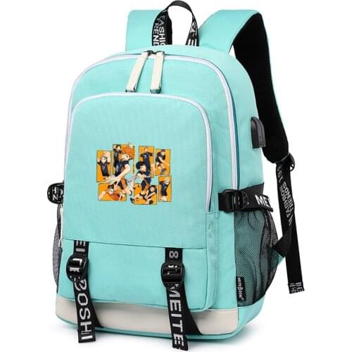 Haikyuu Karasuno VBC Anime School Bags Hinata Shoyo Bookbag USB Port Laptop Backpack Oxford Travel Bagpack Girls Shoulder Bags