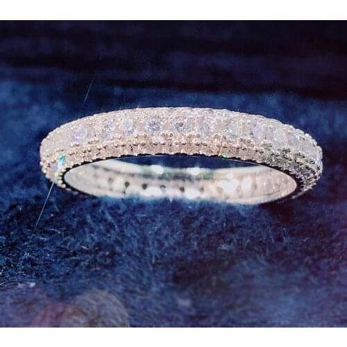 Fashion Shiny Real 925 Sterling Silver Rings For Women Classic Created Moissanite Wedding Ring with 925 Stamp Female Jewelry