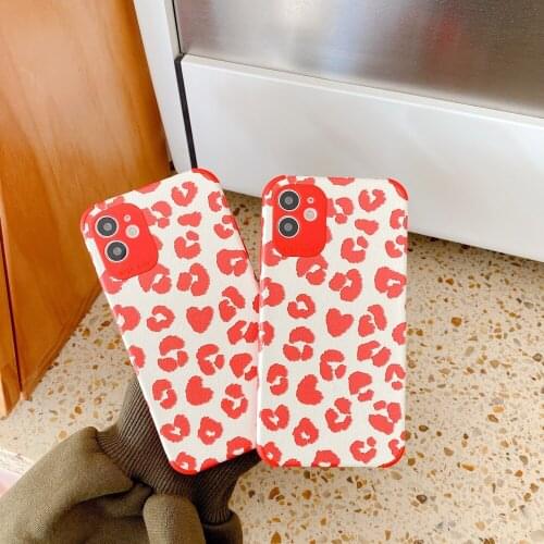 Red Leopard print pattern for iPhone 11Pro 12 12mini 7 8plus XR XS xsmax 12promax se2 Antiskid phone case