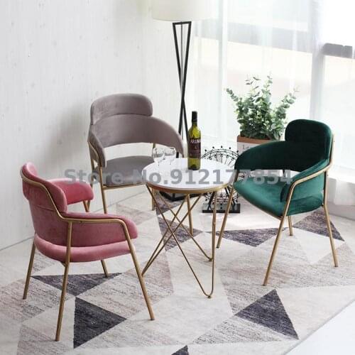Nordic ins wrought iron gold single fabric sofa chair simple light luxury casual backrest dining chair manicure makeup chair