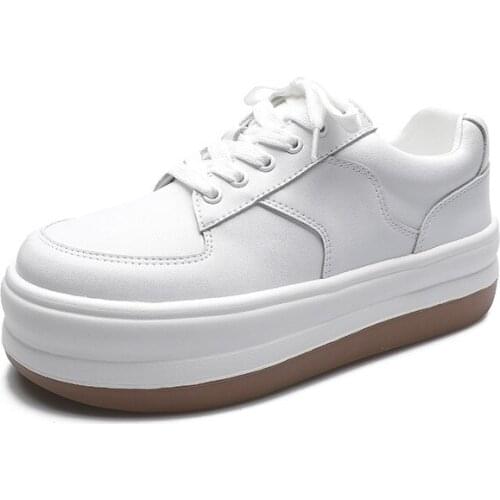 Genuine Leather White Shoes Women Spring Platform Sneakers Round Toe 2021 Casual Shoes Female White Sneakers Flat Platform