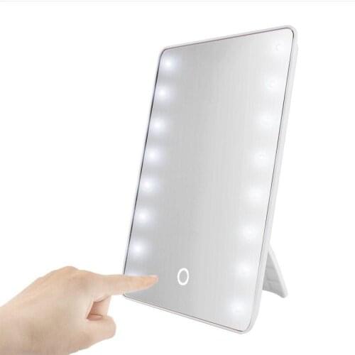 RUIMIO Makeup Mirror with 8/16 LEDs Cosmetic Mirror with Touch Dimmer Switch Battery Operated Stand for Tabletop Bathroom Travel