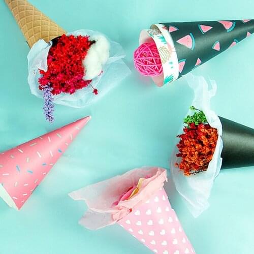 20Pcs Ice Cream Cone Mini Flower Wrapping Paper Gift Packaging Bouquet Wedding Decoration Florist Supplies