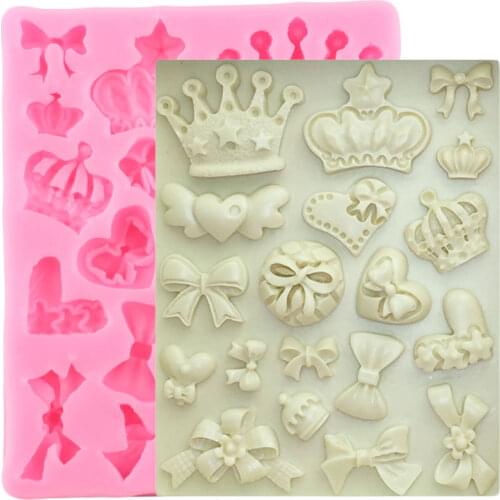 Cartoon Crown Bows Silicone Mold Fondant Cupcake Topper Cake Decorating Tools Jelly Candy Chocolate Molds Cookies Baking Mould