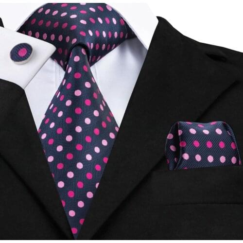 Mens Tie Midnightblue Dot Silk Fabric Necktie Hanky Cufflink Set Sell Like Hot Cakes Men Fashion Business Ties For Men C-799