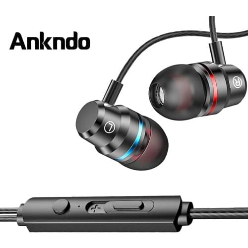 ANKNDO Stereo Bass Music Earphone Inear Earbuds For Iphone Hifi Wired Earphone 3.5mm Jack Sport Headset For XIaomi Samsung OPPO