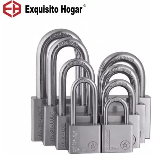 Stainless Steel 304 Padlock Waterproof Rust Prevention Padlock Anti-Theft Pry Door Lock Unlocked Head Window Lock