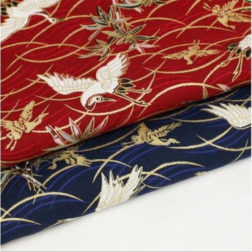 NCF30 1meter Japanese Fabric Bamboo The Crane Printed Hot Stamping Fabric Quilting Patchwork Handmade Sewing DIY Cotton Fabirc
