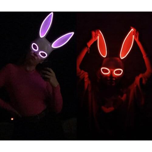 10 Colors Options Neon Led Rave Mask Women Night Club Sex EL Wire Mask Bunny Cospaly Glowing Mask