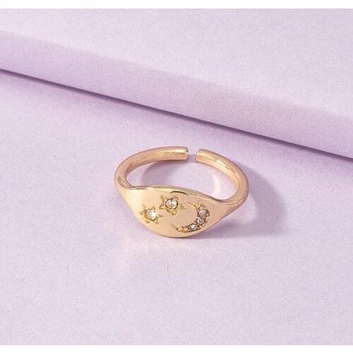 New Boho Arab Gold Metal Open Rings for Women Carved Sun Moon Star Rhinestone Midi Finger Ring Wedding Engagement Party Jewelry